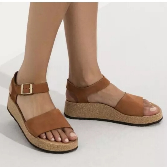 Birkenstock Papillio Glenda Brown Nubuck Leather Ankle Strap Sandals Size 5 - Picture 1 of 10